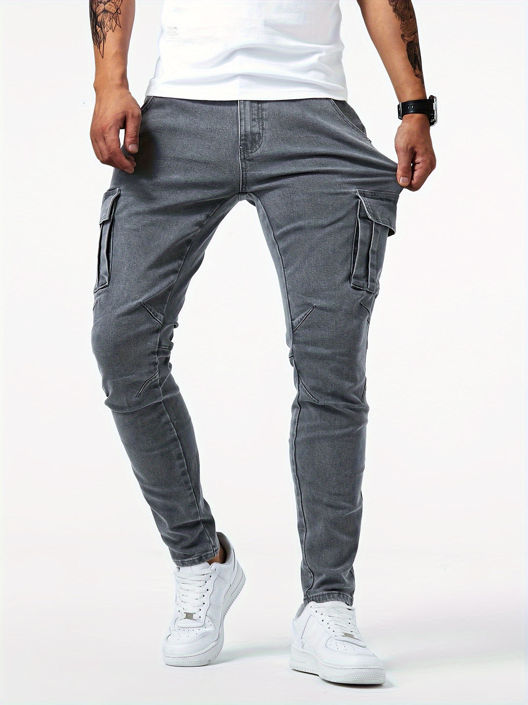 Ernest | Spodnie jeansowe męskie cargo slim fit - zdjęcie 5