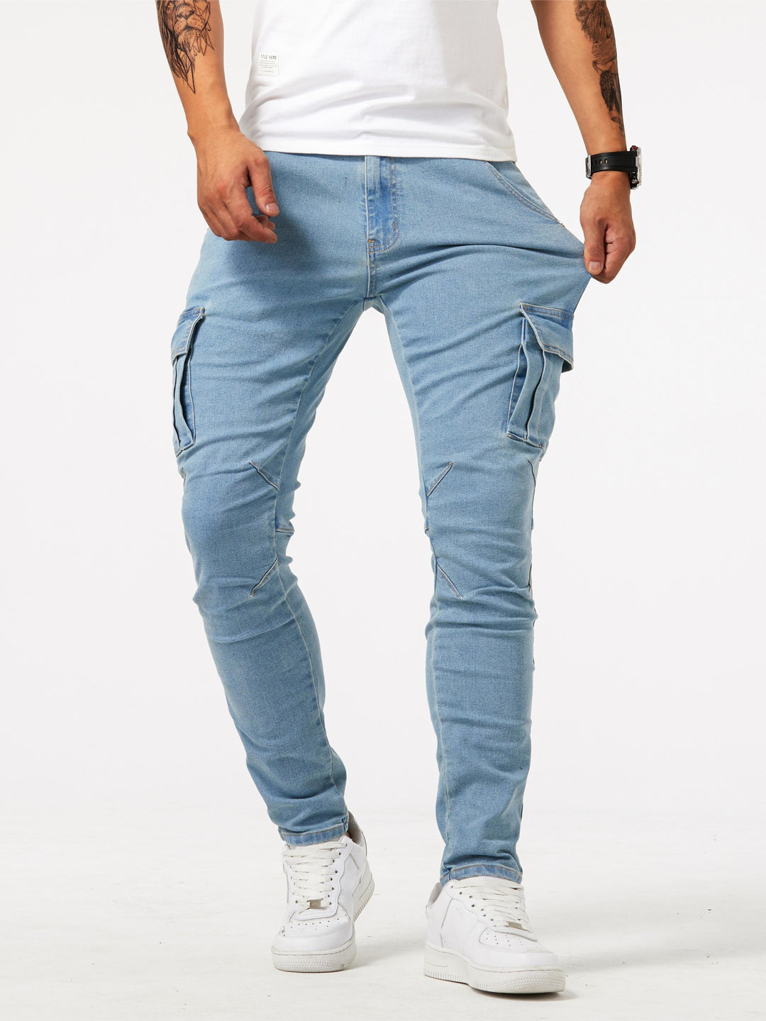 Ernest | Spodnie jeansowe męskie cargo slim fit - zdjęcie 7