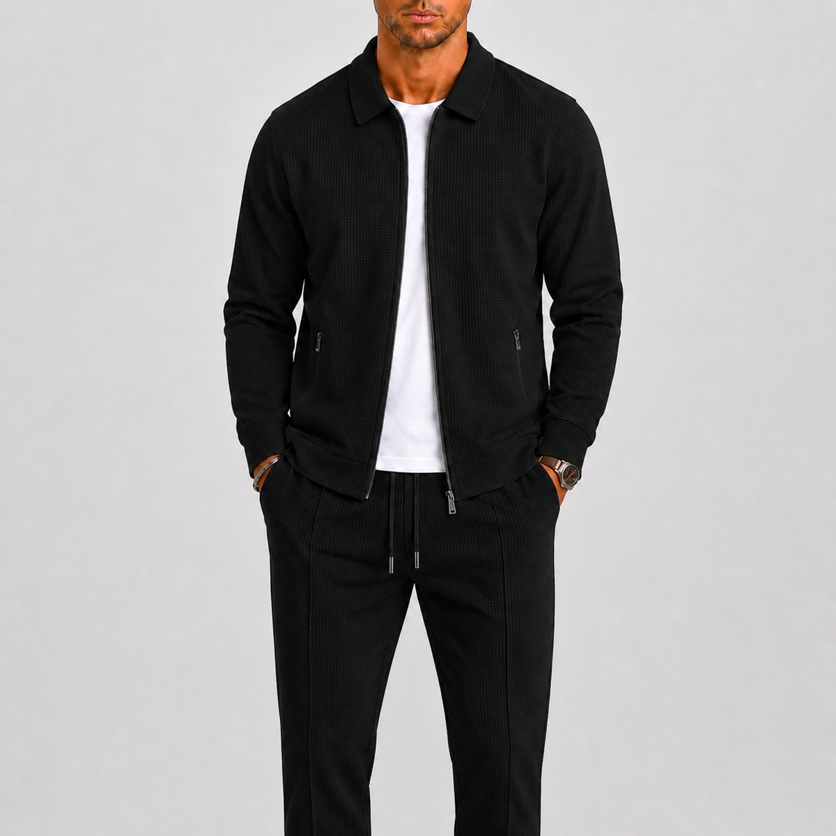 Kazimierz | Dres męski komplet dzianinowy na zamek - Czarny