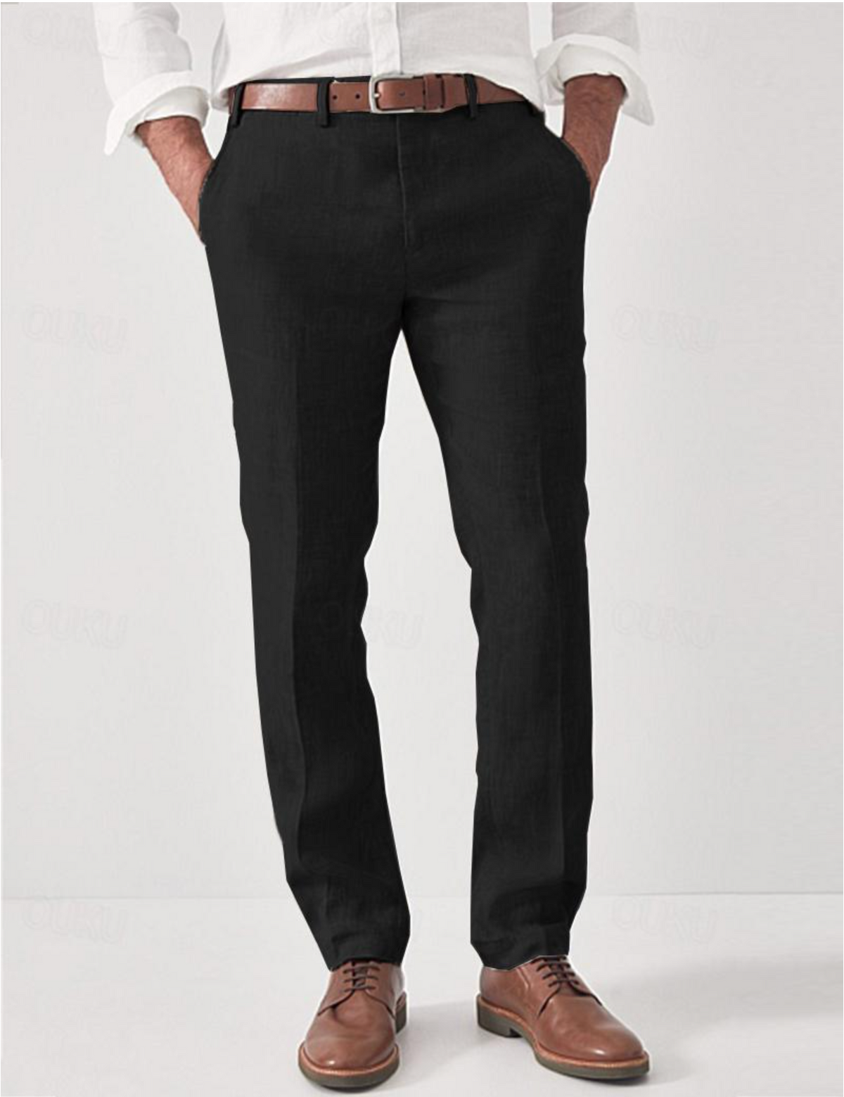 Ludwik | Spodnie lniane męskie slim fit - Czarny