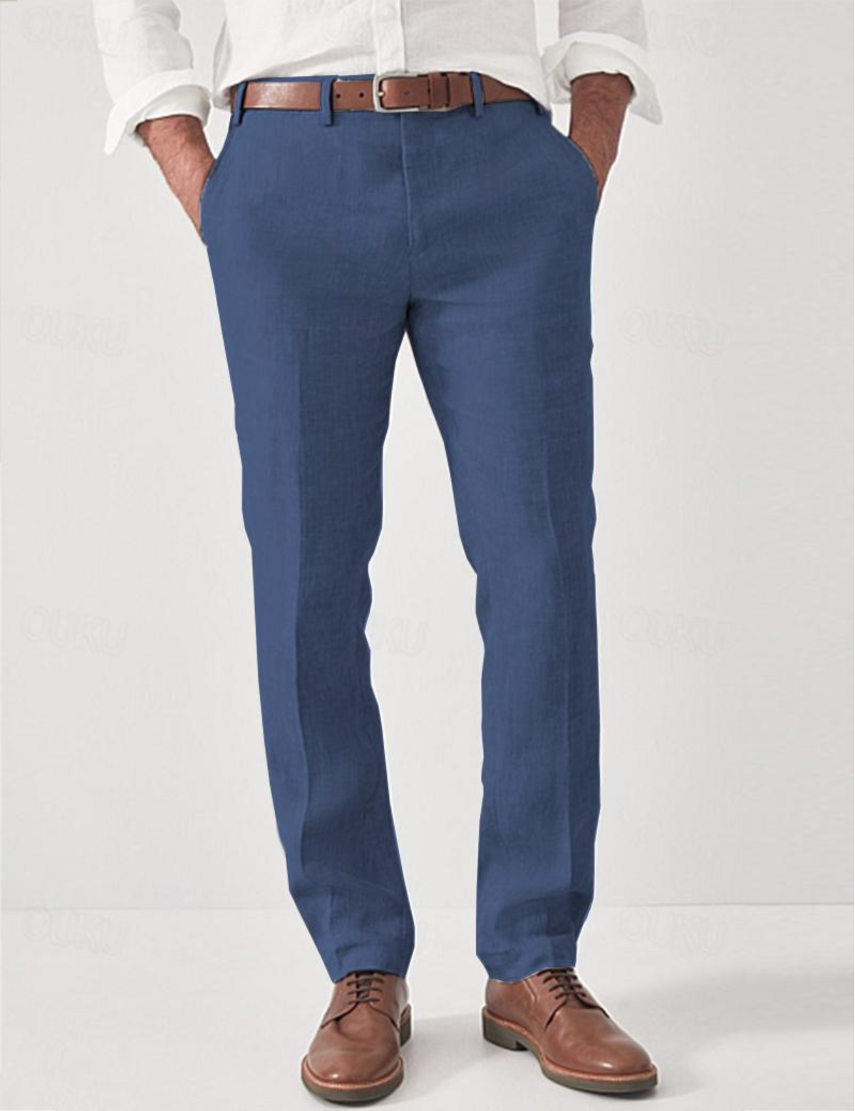 Ludwik | Spodnie lniane męskie slim fit - Niebieski