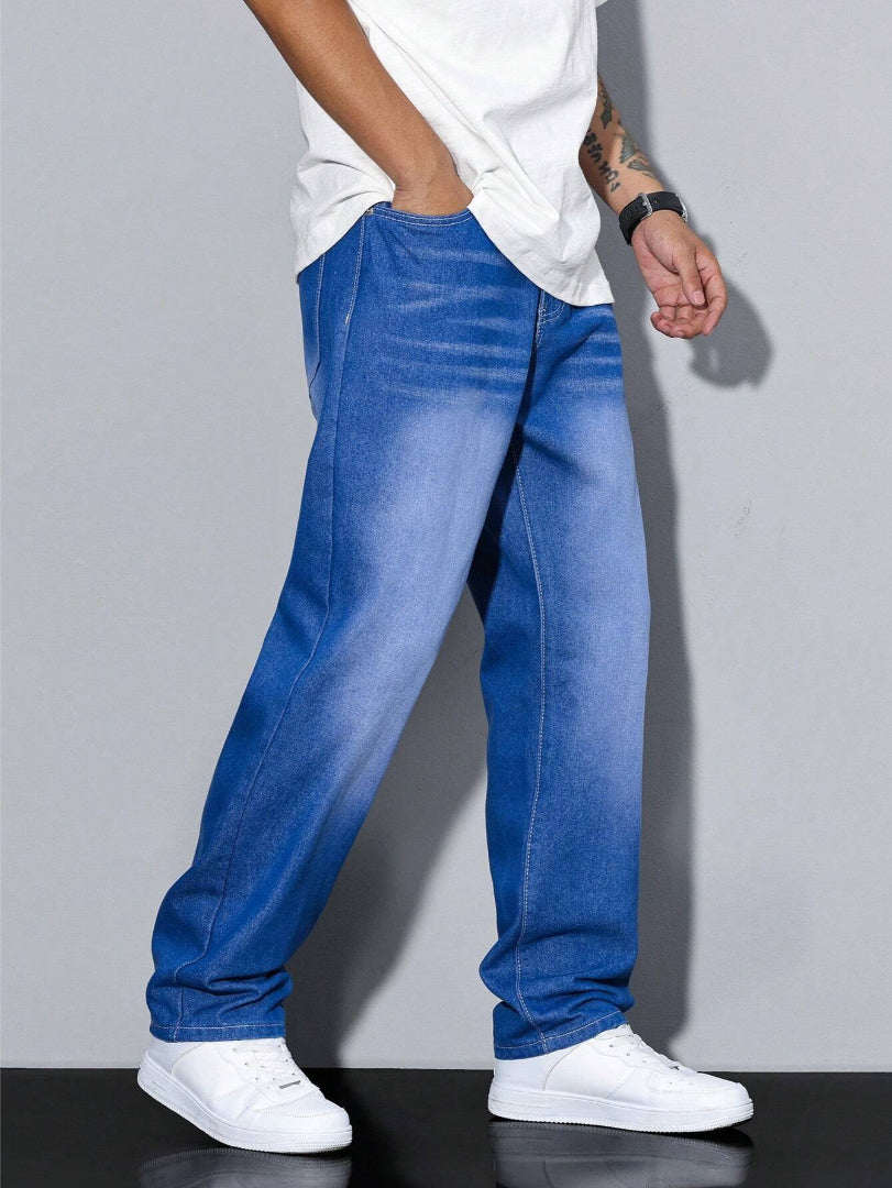 Witold | Dżinsy męskie proste z efektem sprania - zdjęcie 16