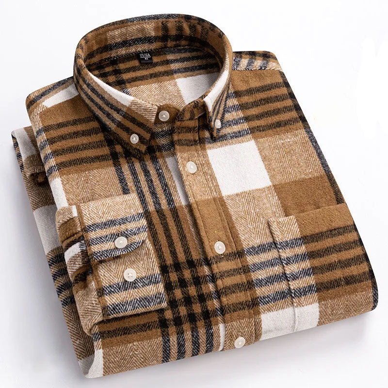 Hubert | Koszula flanelowa męska w kratę - Khaki