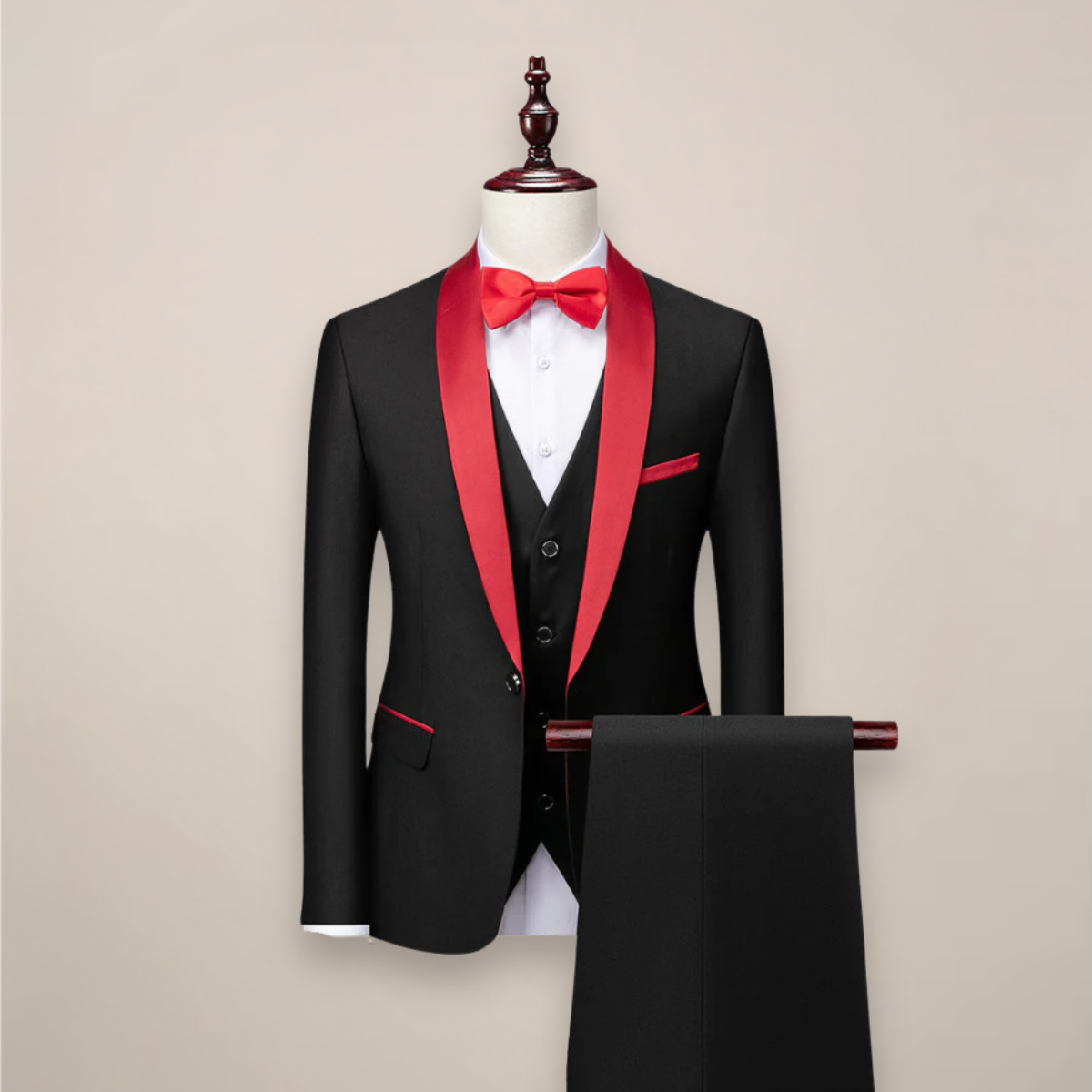 Janusz | Garnitur męski trzyczęściowy slim fit - Czerwony
