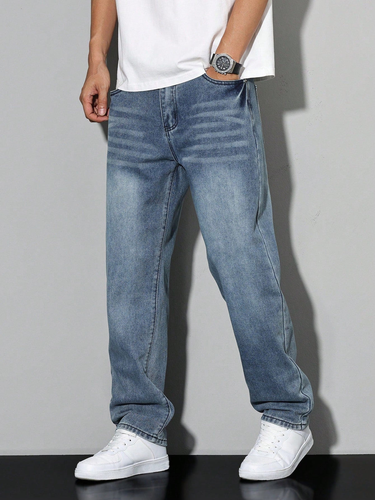 Lech | Spodnie jeansowe męskie straight fit - Cyjanowy