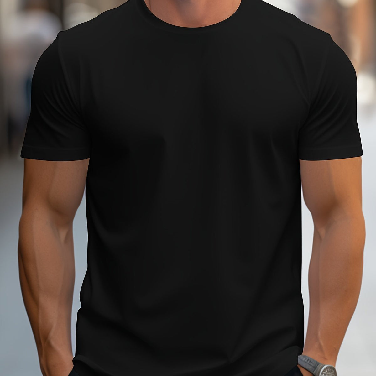 Natan | Koszulka męska basic z okrągłym dekoltem - Czarny