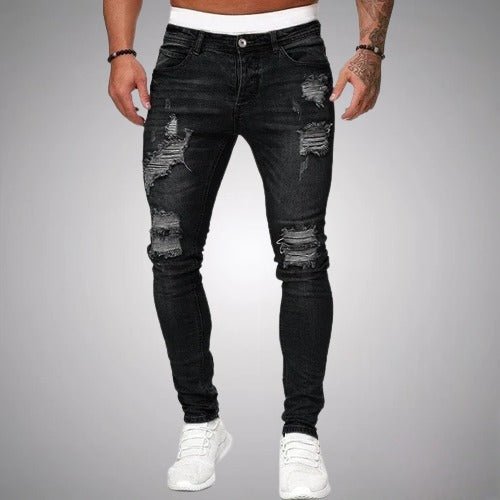 Rafał | Jeansy męskie slim fit z przetarciami - Czarny