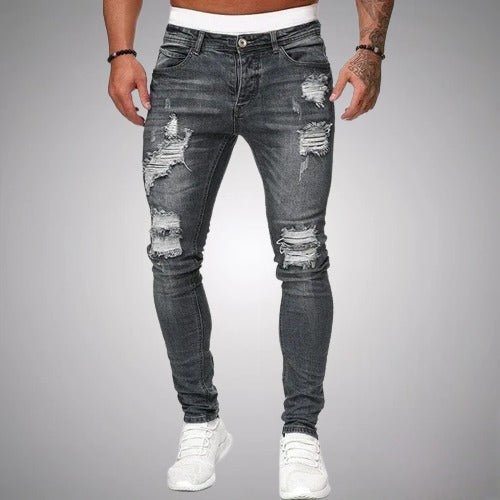 Rafał | Jeansy męskie slim fit z przetarciami - Szary