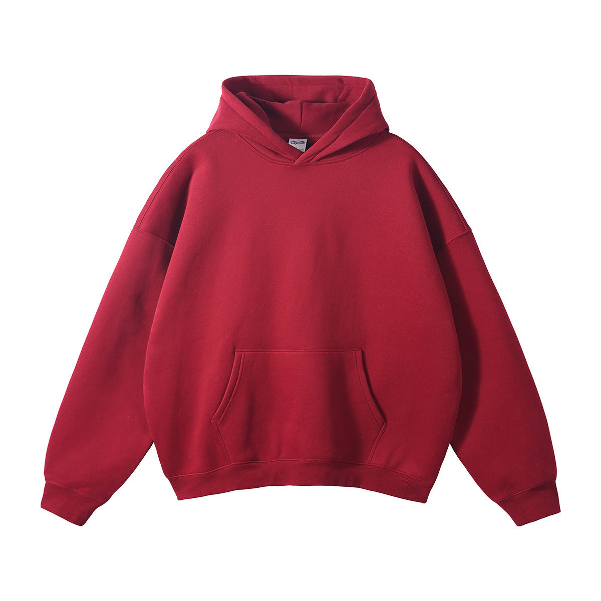 Wiesław | Bluza z kapturem oversize z bawełny organicznej - Ciemnoczerwona bluza, obniżona linia ramion