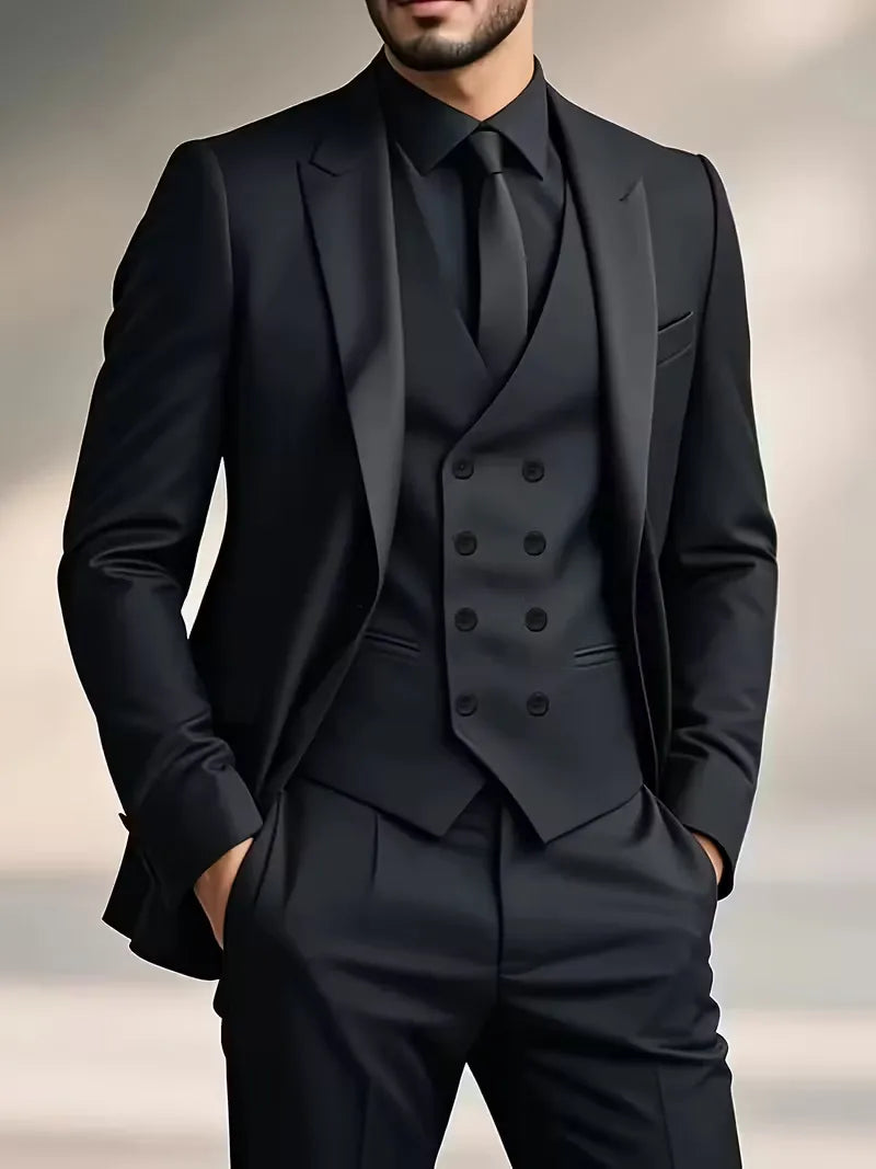 Ziemowit | Garnitur męski trzyczęściowy slim fit - Czarny